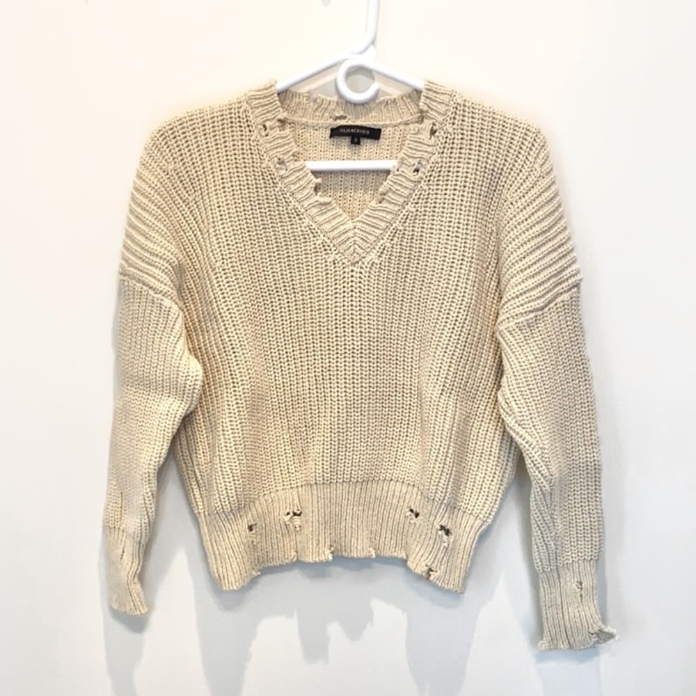 Distressed V-neck Sweater